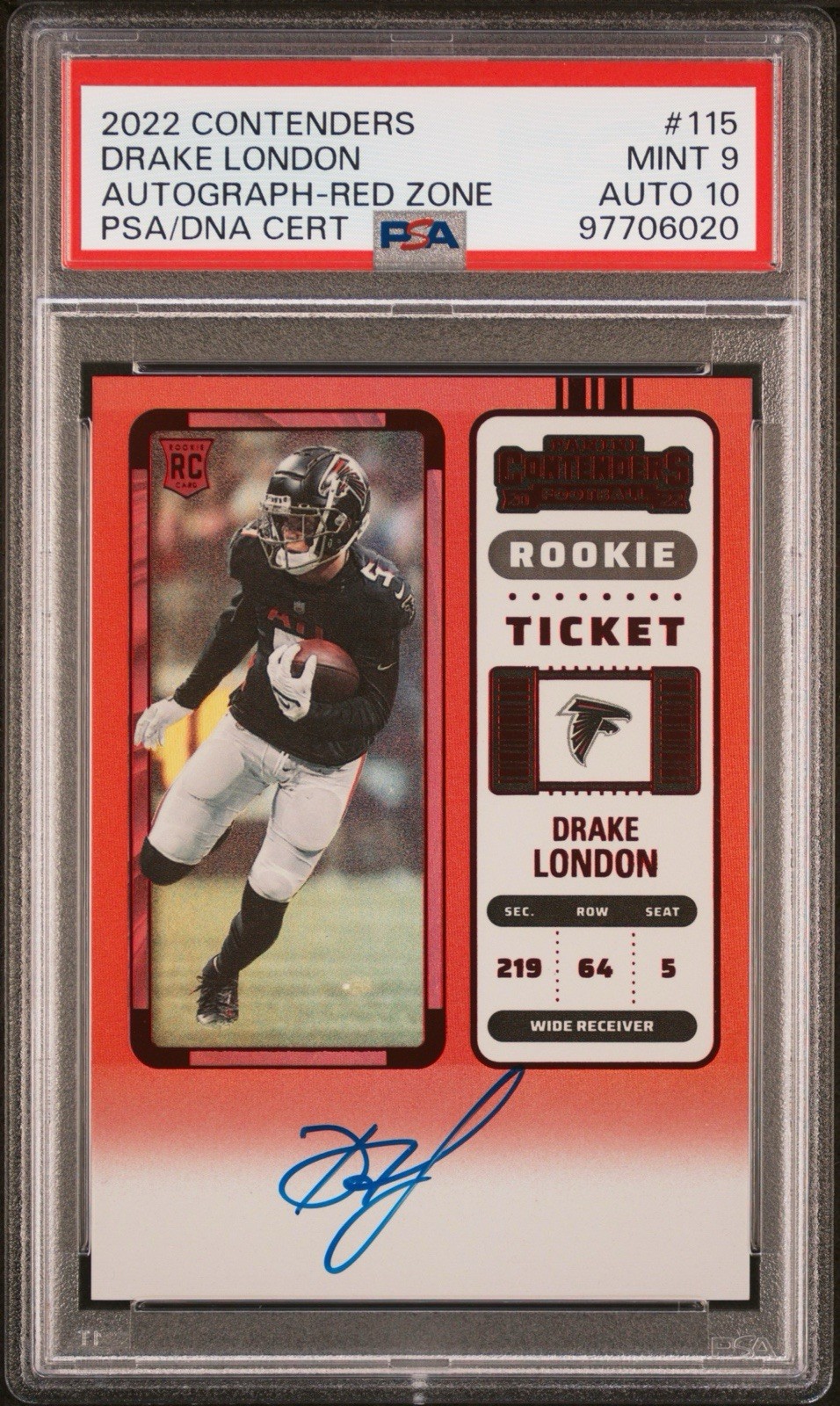 2022 Panini Contenders - Rookie Ticket RPS Drake London #115 Red Zone (AU, RC)
