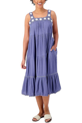 Destination 365 Tiered Midi Dress with Eyelet Detail Blue