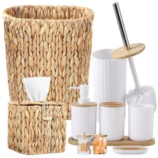 Wicker Trash Can & Square Tissue Box Cover, Bathroom Accessory Set,10 Pieces ...