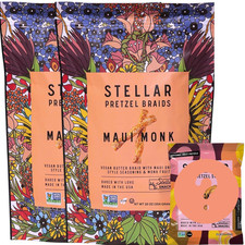 Stellar Snacks Pretzel Trenzas - Maui Monk Vegano Pretzel Regular y Mini Pretzel C