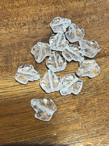 Vintage Lot  Of  Art Glass Leaf Shaped  Clear  Beads Lot Of 12