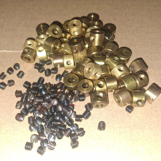 50 X #59 BRIGHT SHINY CLEAN BRASS MECCANO COLLAR & 100 SLOT HEAD GRUB SCREW