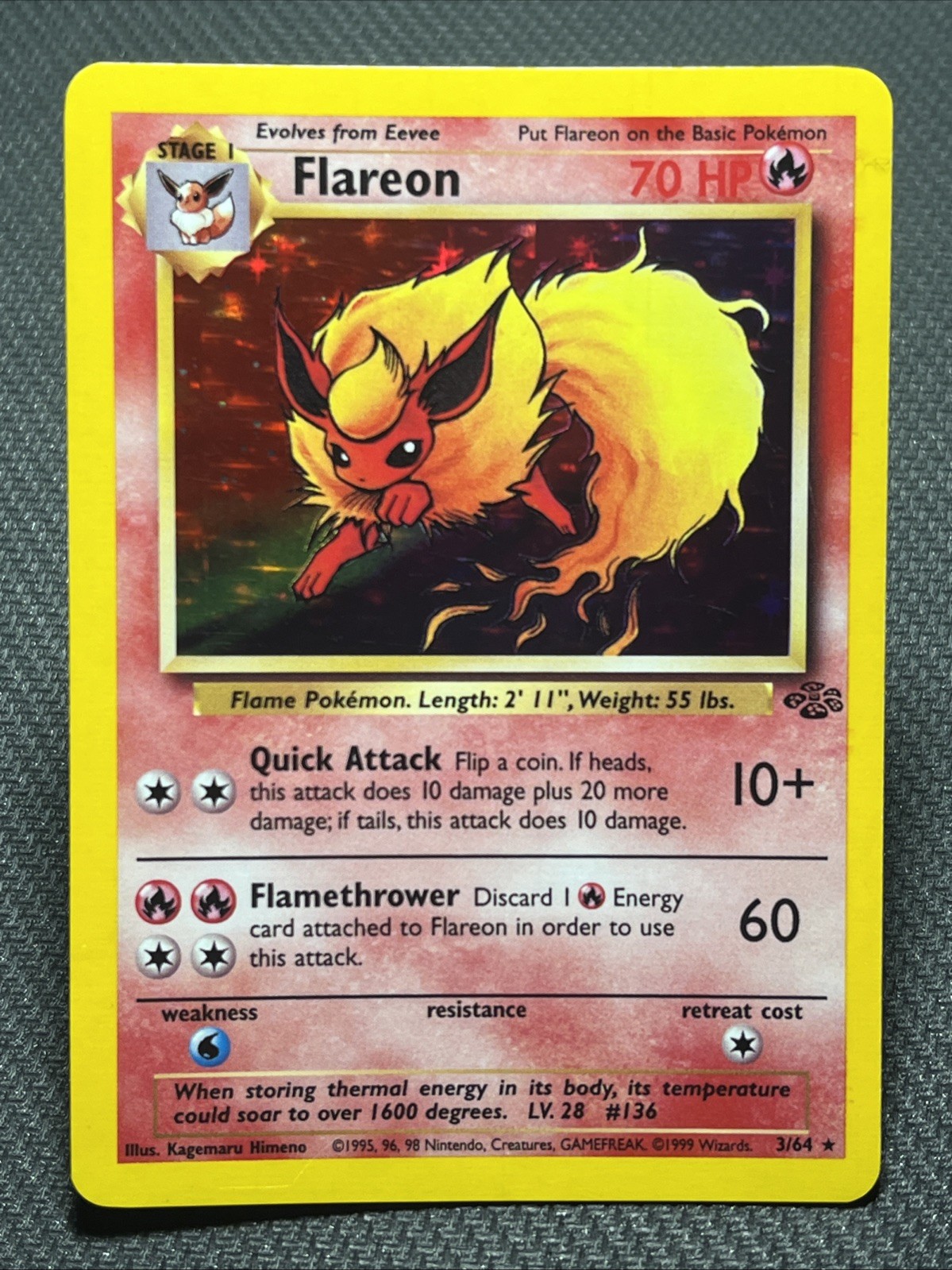 Flareon 3/64 Holo Rare Jungle Pokemon Unlimited Holo