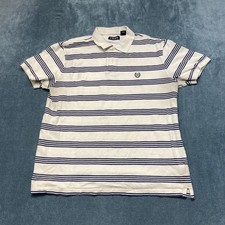 Chaps Polo Shirt Mens Large Navy White Striped Performance Short Sleeve Logo