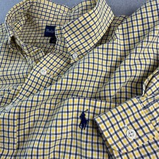 Vintage Polo Ralph Lauren Shirt Mens Large Yellow Navy Gingham Pinpoint Oxford
