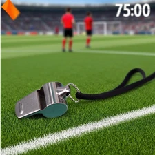 Football Soccer Sports Metal Referee Whistle Black Lanyard Emergency Survival  