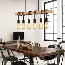 Lampadario a sospensione 6 portalampada stile industriale legno metallo b476