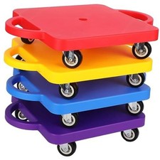 4 Pieces Sports Scooter Board Bulk Sitting Board with Handles Plastic Casters