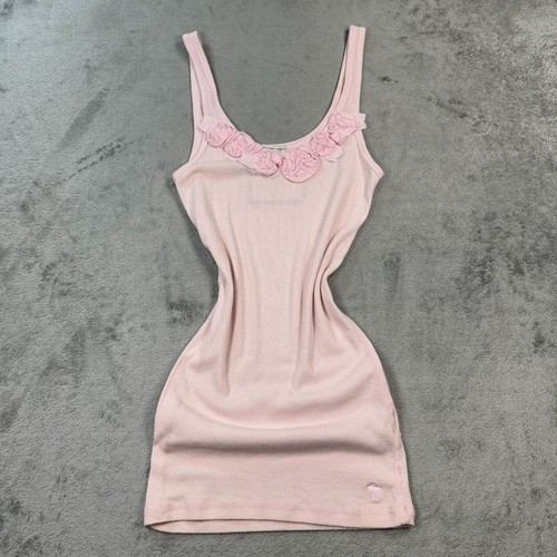 Y2K Abercrombie & Fitch Pink Rosette Tank Top Perfect Stretch Ribbed Camisole M