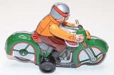 NOS Vintage Motorcycle Racer Wind-Up Tin Litho Metal Toy