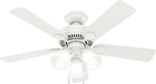 Hunter 44 inch Indoor Ceiling Fan with LED Lights - White 44", Fresh 