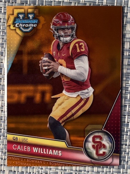 2023 Bowman University Chrome - Caleb Williams #1 Orange Refractor 4/25 (RC) USC