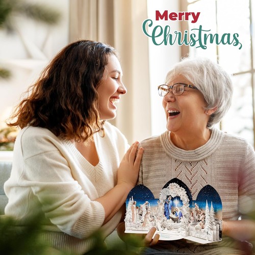 Pop up Christmas Cards Nativity, 3D Holy Night Nativity, Religious Card with Env - Picture 6 of 11