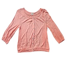 Ella Moss Women's Coral Pink 3/4 Sleeve Button Up Lightweight Cardigan Size L