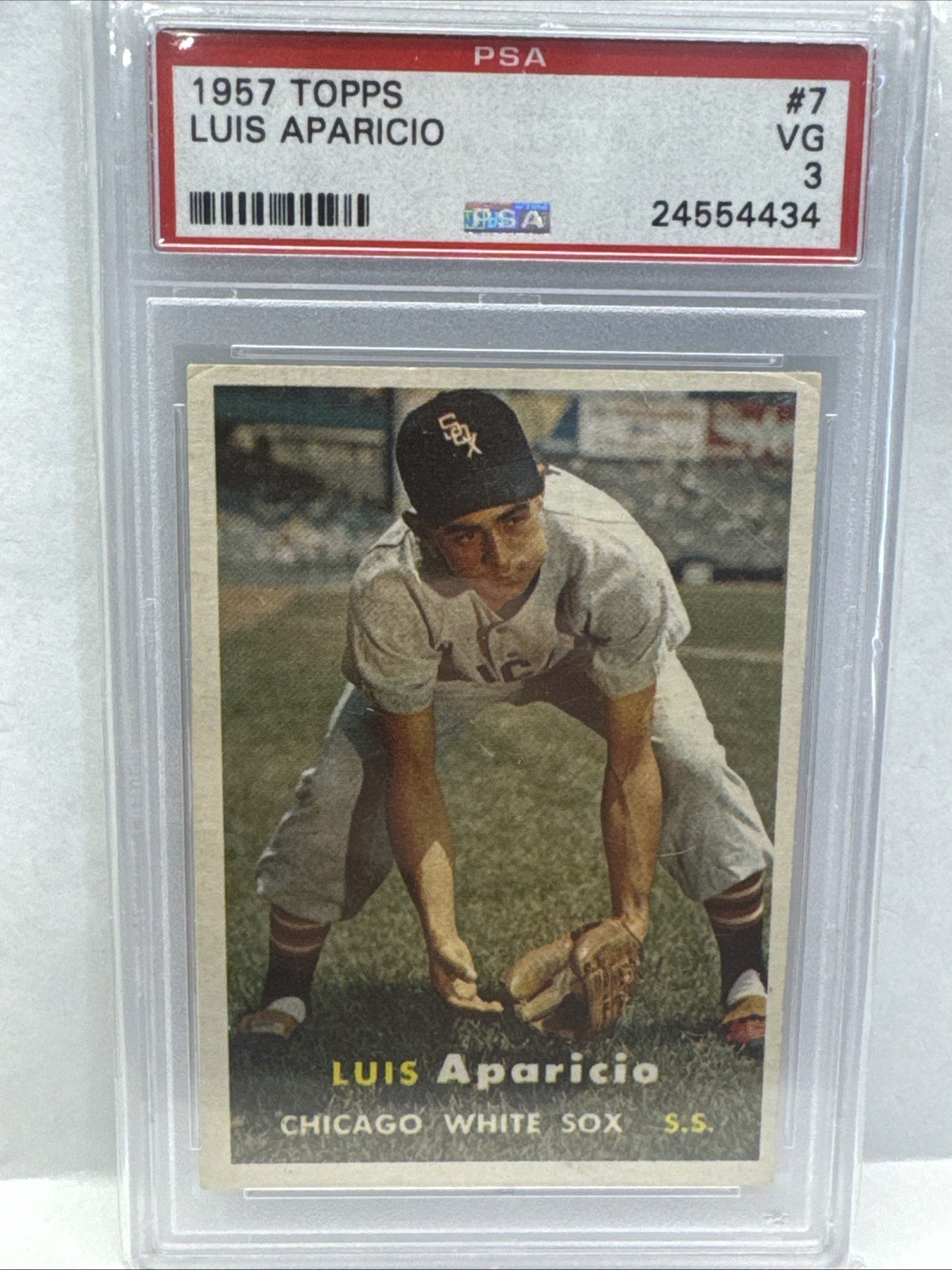 LUIS APARICIO 1957 TOPPS BASEBALL CHICAGO WHITE SOX #7 PSA 3