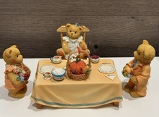 Cherished Teddies We Bear Thanks Thanksgiving Table w/3 Enesco Bears Figurines