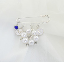Something Blue Bridal Bouquet Pin, Wedding Couples Initials