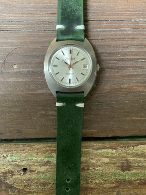 Waltham Electrodyne Swissonic Incabloc Wristwatch Silver Dial Green Leather Str 