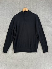 Hugo Boss Jumper Mens Size L Black Wool Cotton Sweater 1/4 Zip  Elbow Patch