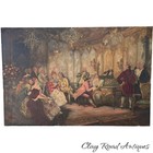 antique oil painting rococo French musical scene palace 1927 signed 27 x 18