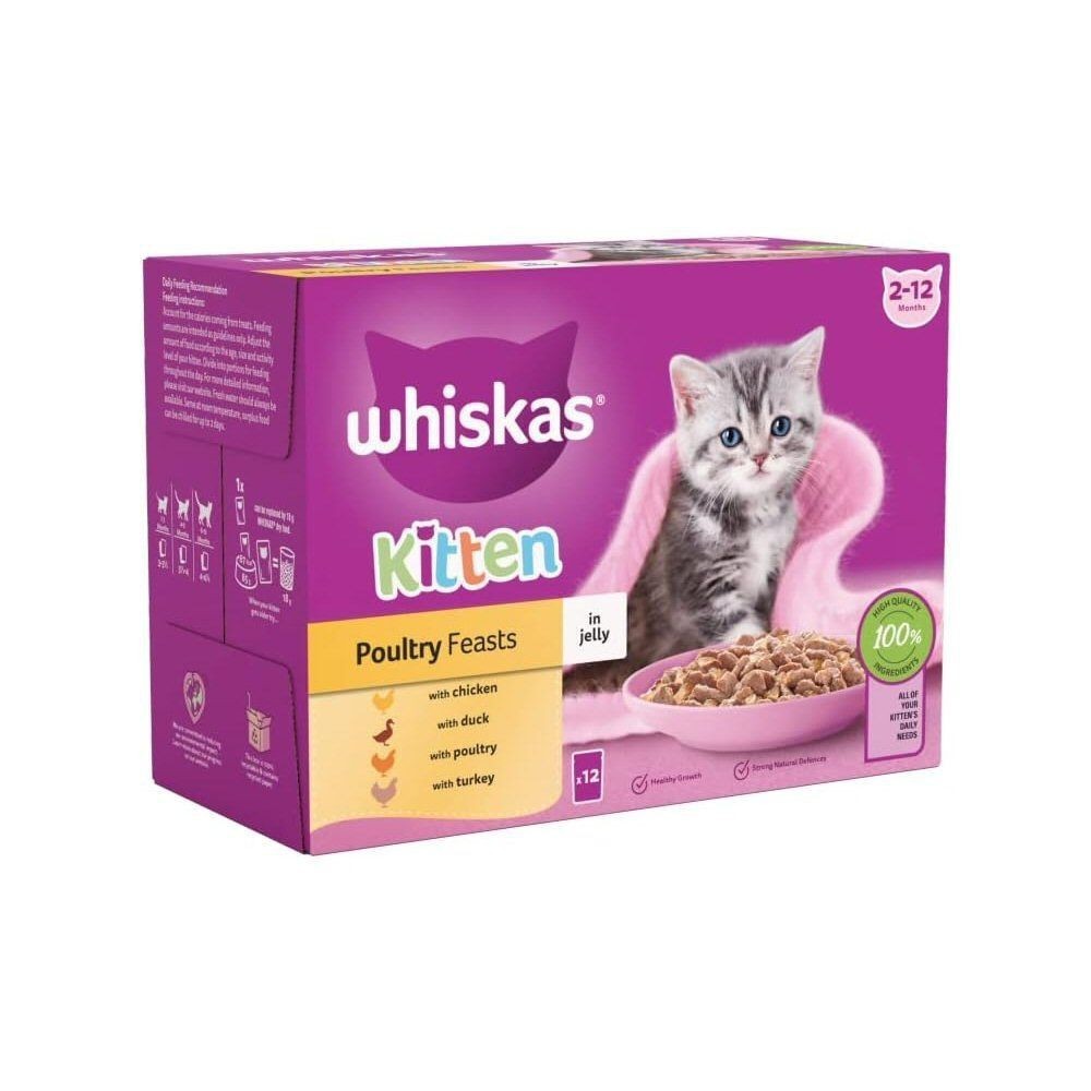 Whiskas 12 x 85g Poultry Feasts Kitten Wet Food Pouches in Jelly @Melian