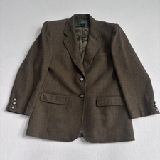Ralph Lauren Tweed Lambswool Blazer Jacket Womens 8 Olive Green Equestrian Horse