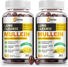 2-PK Mullein Leaf Extract for Lungs Softgels, Lung Detox Cleanse Respiratory ...