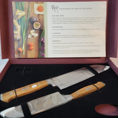 Roy s Bamboo Handle Stainless Steel Chef Knives 7  & 5  Blades 