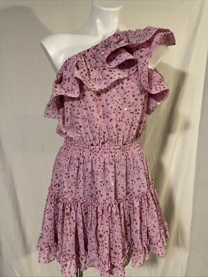 Buddy Love M Sofia Zodiac One-Shoulder Ruffled Dress Pink & Gold Stars Purple