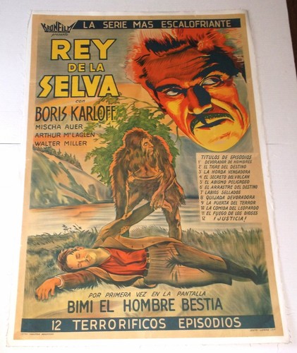 BORIS KARLOFF REY DE SELVA Vintage SERIE FILMPLAKAT ARGENTINA King of Wild LEINEN - Bild 4 von 9