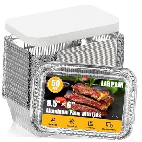 50 Pack Foil Pans with Lids,2.25 LB Aluminum Pans with Lids,Foil Food