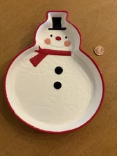 Hallmark Christmas Quilted Snowman Cookie Candy Tidbit Serving Dish Plate Tray
