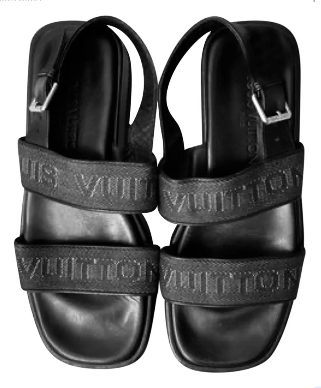 Louis Vuitton Black Canvas Logo named Print Slide Sandals Size 11,45 | eBay