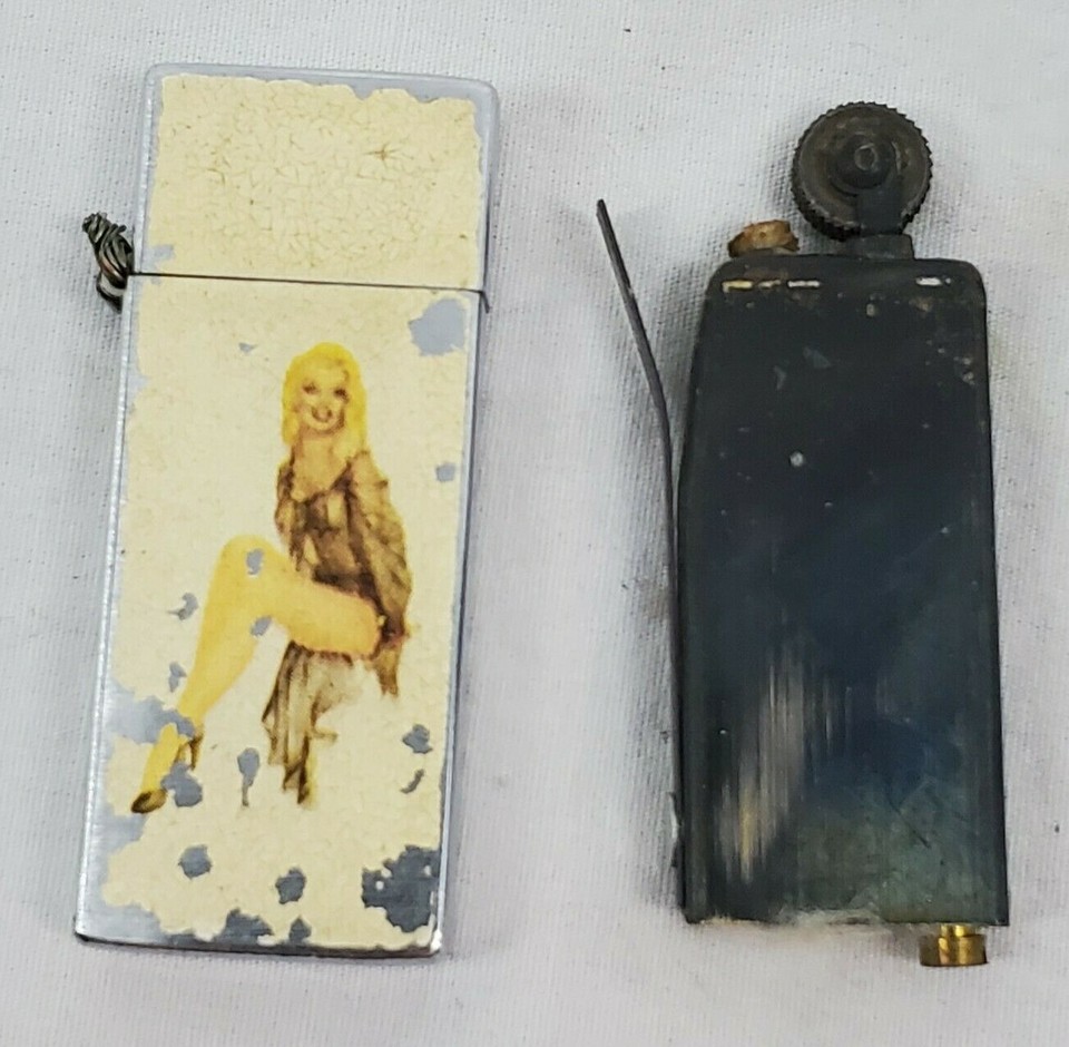 VINTAGE "Penguins" Enamel No.700 Pin Up Girl Design Lighter Made