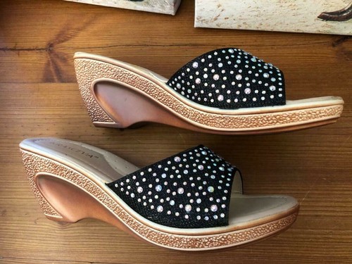 Damen-Sandalen ausgefallen offene Zehenpartie Slipper flach Strassriemen Damen-Slider schwarz 5 - Bild 2 von 2