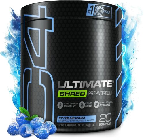 C4 Ultimate Shred, Pre-Workout, Ice Blue Razz, 11.1 oz 20 servings Best by 2/26