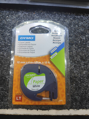 DYMO Authentic LT Kunststoff Etiketten | 12 mm x 4 m Rolle | Schwarzer Druck auf weißem Etikett