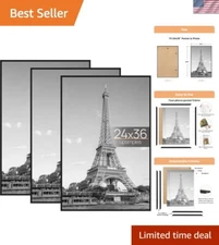 Modern 24x36 Picture Frames - Scratch-Proof Plastic 3-Pack for Art and Posters
