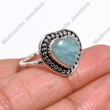 Natural Amazonite Gemstone Solid 925 Sterling Silver Handmade Lovely Heart Ring