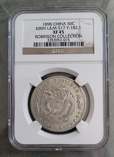China Kirin 50 cents Guangxu Dragon LM XF 45 NGC silver coin j4
