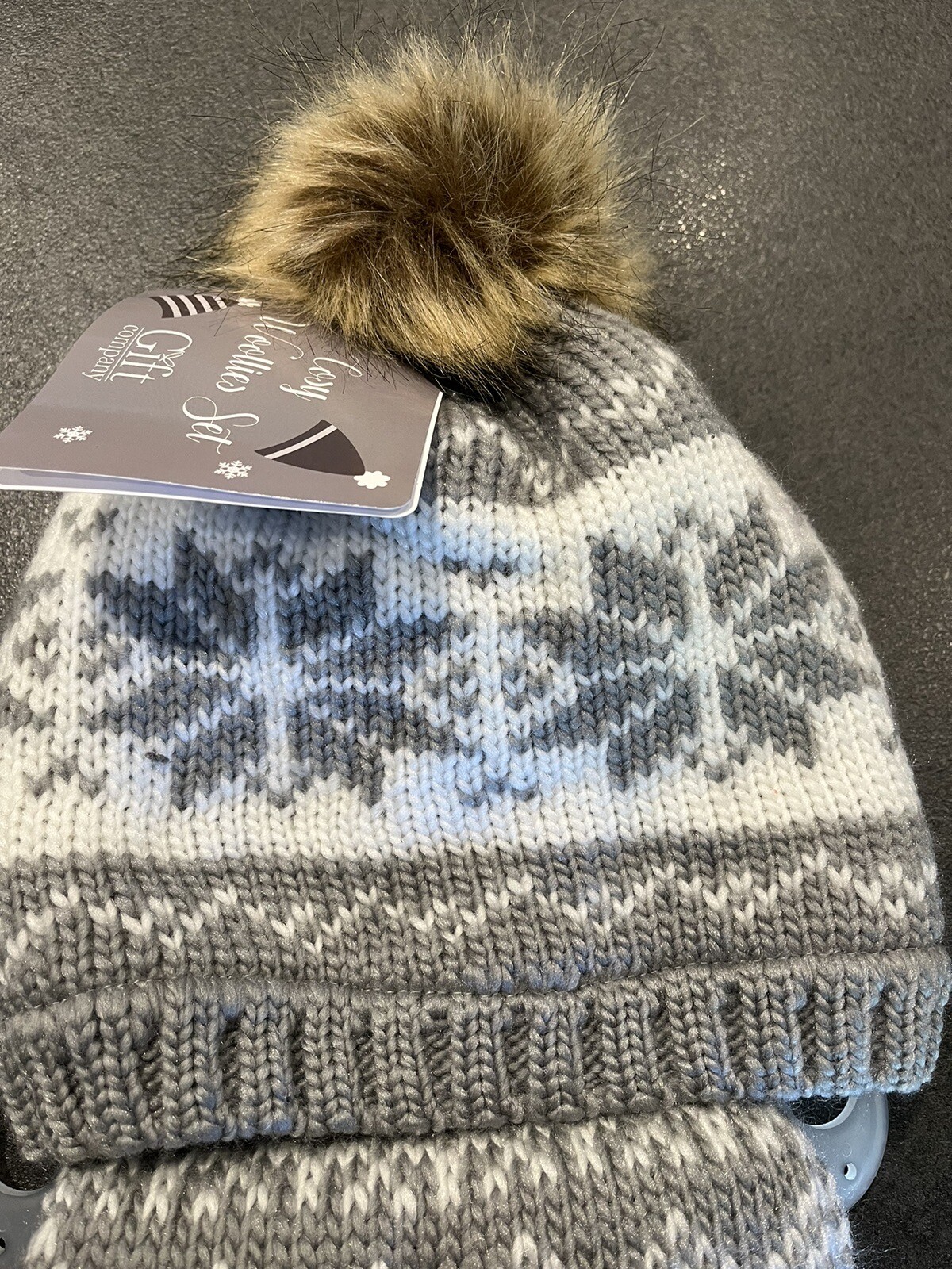 NWT Grey And White Hat, Gloves And Scarf Set By Gift Company eBay