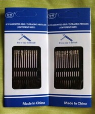 2 Packs of 12 ...Self Threading (Easy Thread)Sewing Needles... 3 sizes per pack 