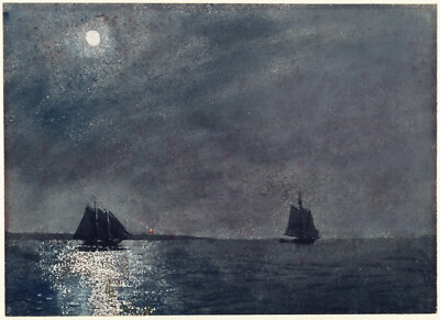 Winslow Homer - Eastern Point Light (1880) Moonlight Sailing - 17''x22'' Art Print