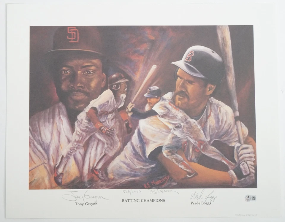 Wade Boggs & Tony Gwynn Signed 19x24 Batting Champions Lithograph BAS COA Padres - Image 2 of 4