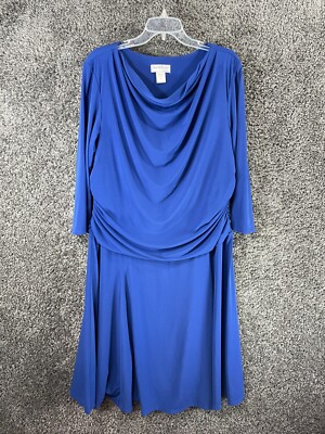 NorthStyle Midi Dress Women's 1X Blue Stretch Cowl Neck Draped Front  Pullover | eBay