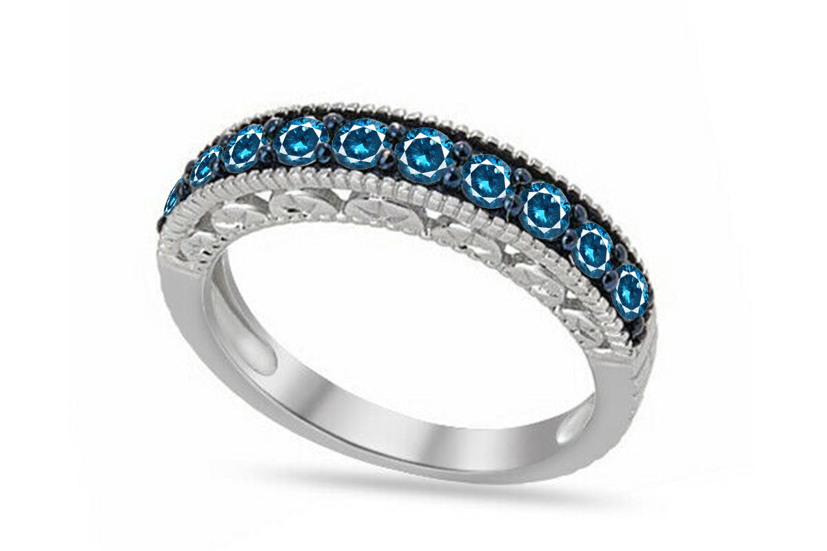 Eternity Wedding Band Ring Simulated Blue Topaz 14k White Gold Plated Sterling-image