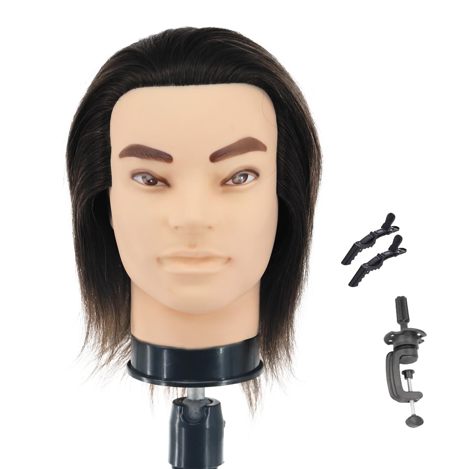 Barber Mannequin Head - 12'' Practice Head with Human Hair, Clamp Stand for H...