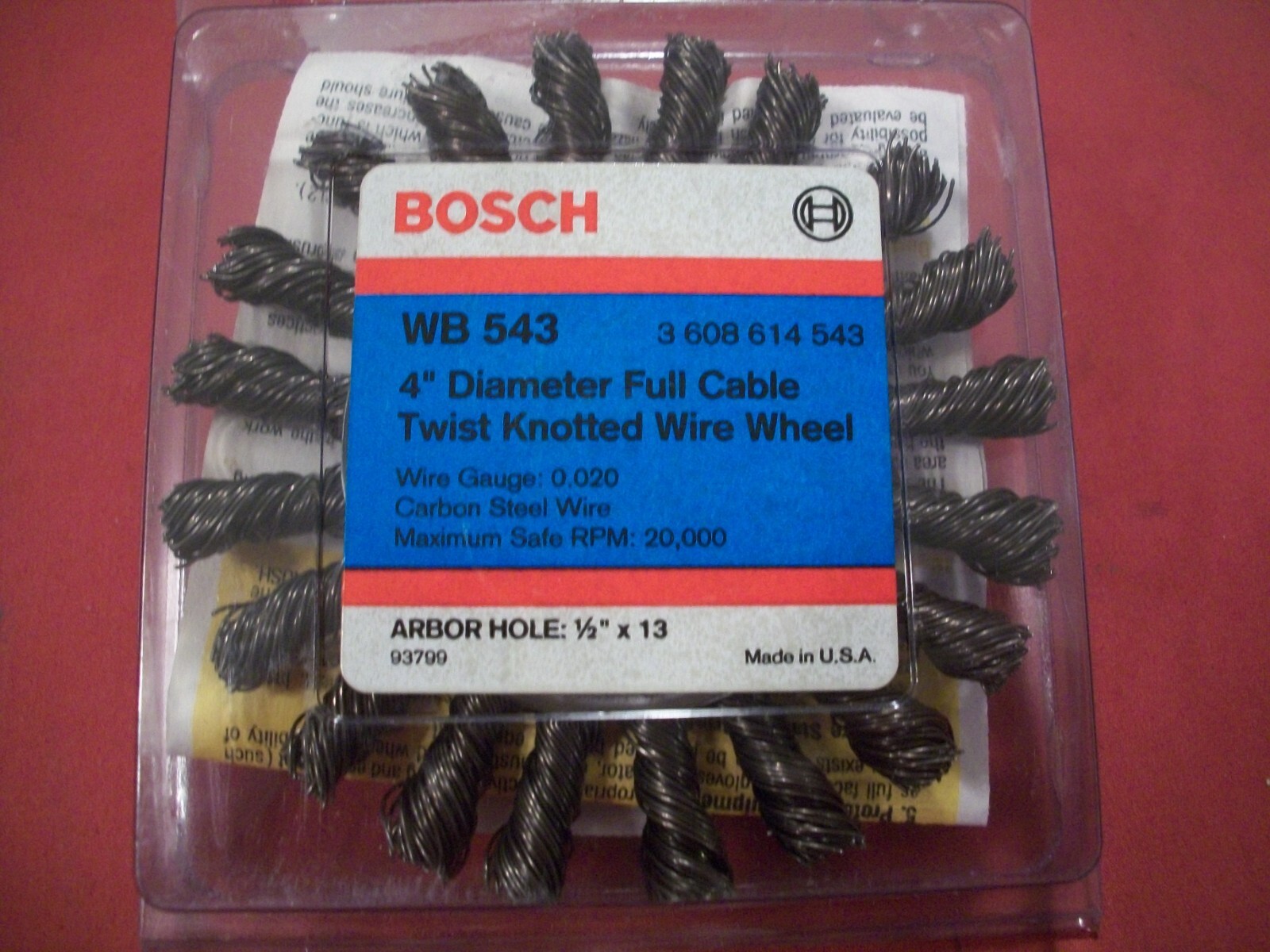 Bosch 4" Diameter Full Cable Twist Knotted Wire Wheel #WB543, NOS