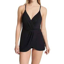 Anne Cole Black Surplice Maillot Swimdress L80804 Women  s Size 6