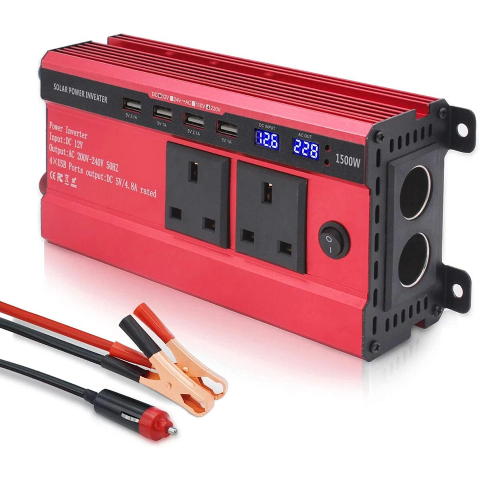 6000W Car Power Inverter Converter DC 12V to AC 240V 4 USB 2 UK Socket Sine Wave - Image 2 of 4